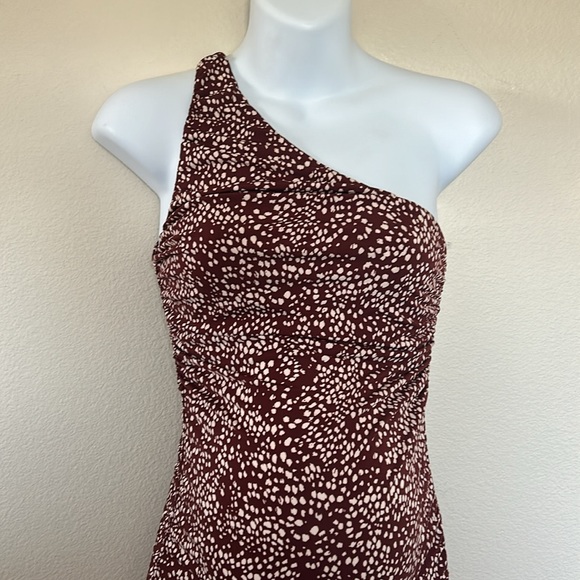 Pinkblush Brown Animal Print Asymmetrical One Shoulder Maternity Midi Dress - Picture 5 of 13